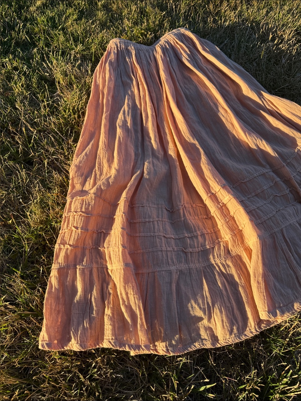 Lightweight Peach-Toned Tiered Cotton Maxi Skirt